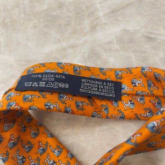 Hermes Orange Snail Race Print Tie - Picture 7 of 7
